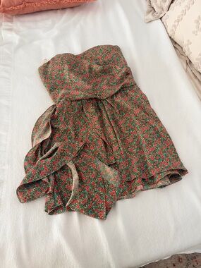 Farm rio Strapless Floral Print Green & Red dress